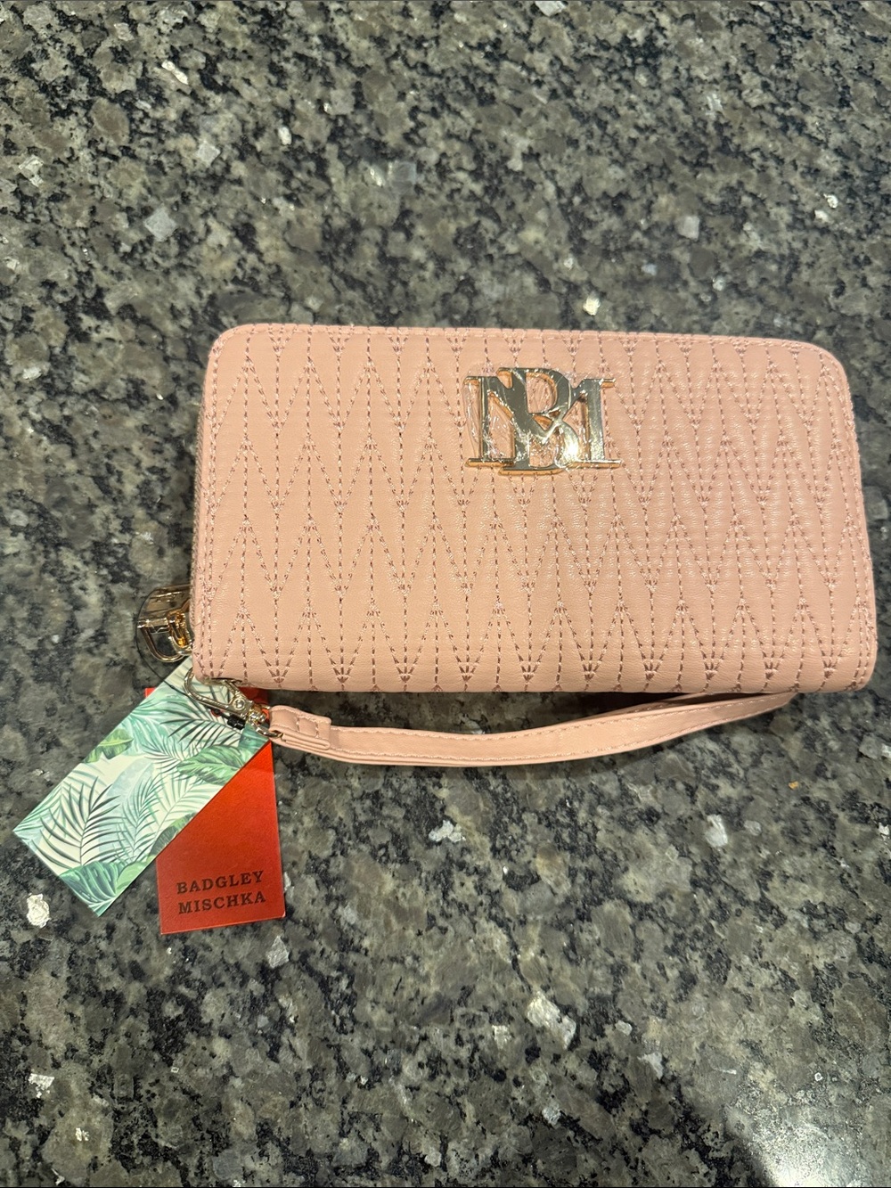 Badgley Mischka Blush Pink Quilted Wristlet Clutch